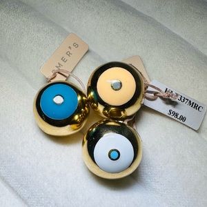 NWT MER’S JEWELRY Rebellious Enamel Ball Charm Pendant BLUE, WHITE, TAN Evil Eye